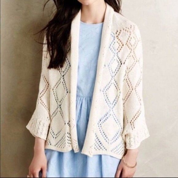 Anthropologie Sweaters - Anthropologie Angel of The North Cream Sweater Cardigan Diamond Print